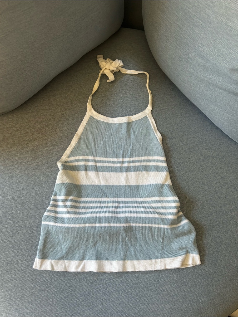 Brandy Melville Striped Halter Knit Tank Top - Light Blue & White